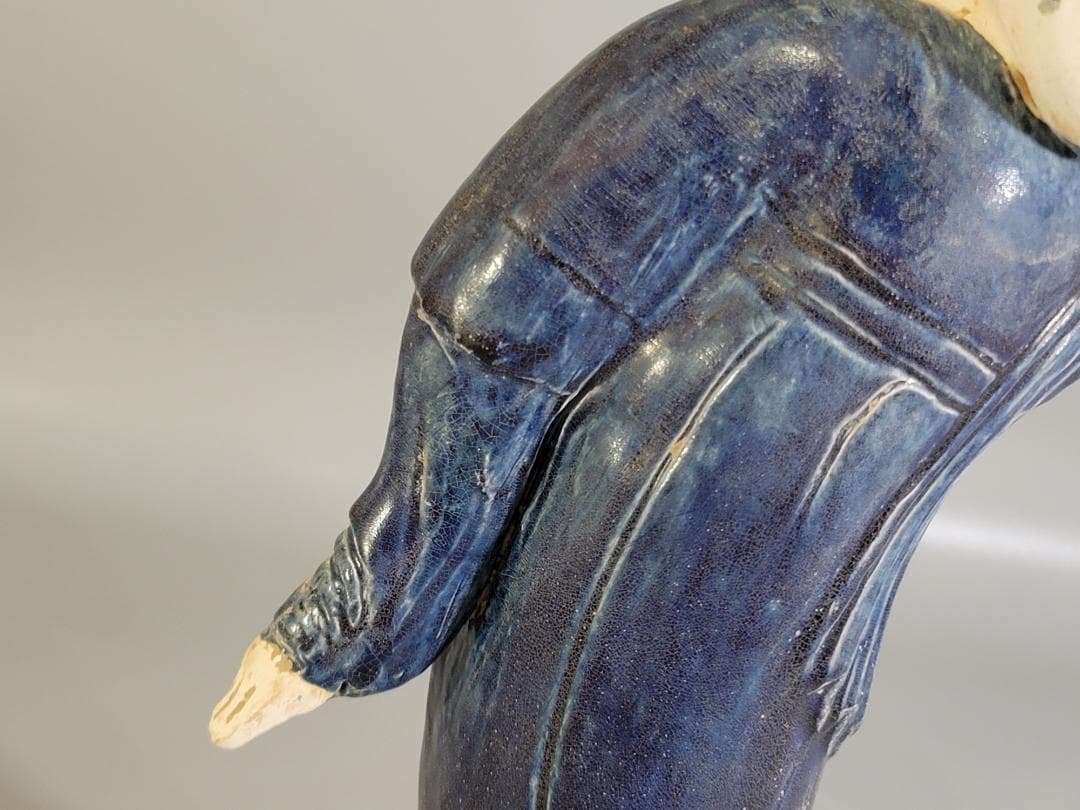 DT360 中国美術 青釉 女人 俑 置物