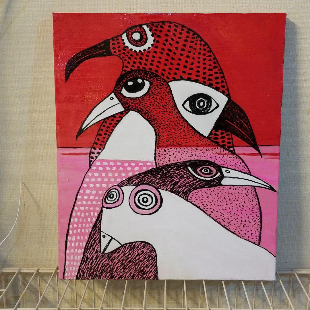 油絵　ロンロンロン　　コンポジション*鳥