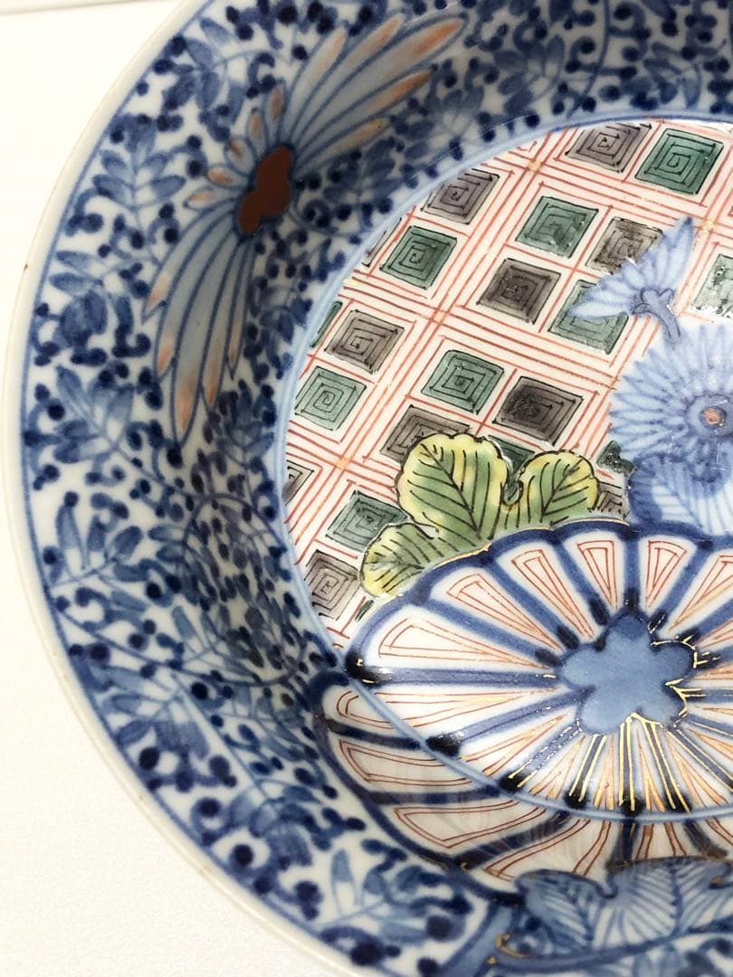 本日のみ最安値 江戸中期 古伊万里 元禄期 渦福 色絵菊花牡丹唐草文 中鉢