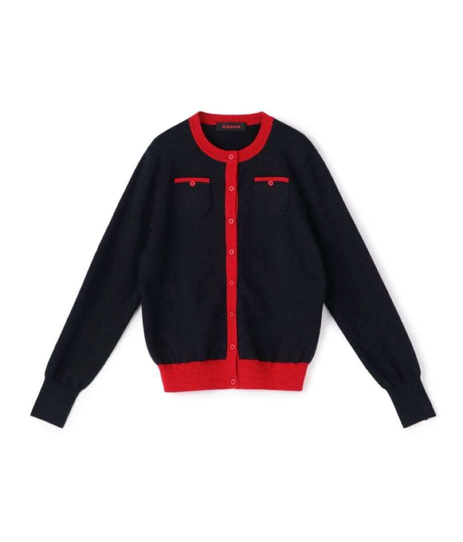 CABaN コットンカシミヤ バイカラークルーネックカーディガン ネイビー系