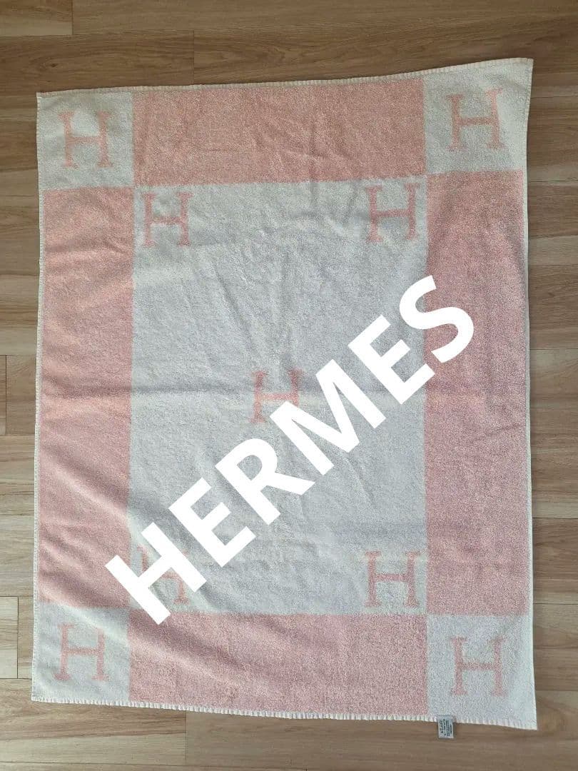 HERMES バスタオル ピンク/ホワイト