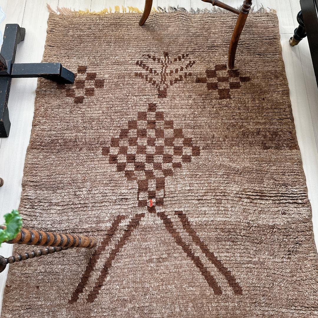 モロッコ製ヴィンテージラグ132 レア ブラウン グレージュ ベージュ ブジャド