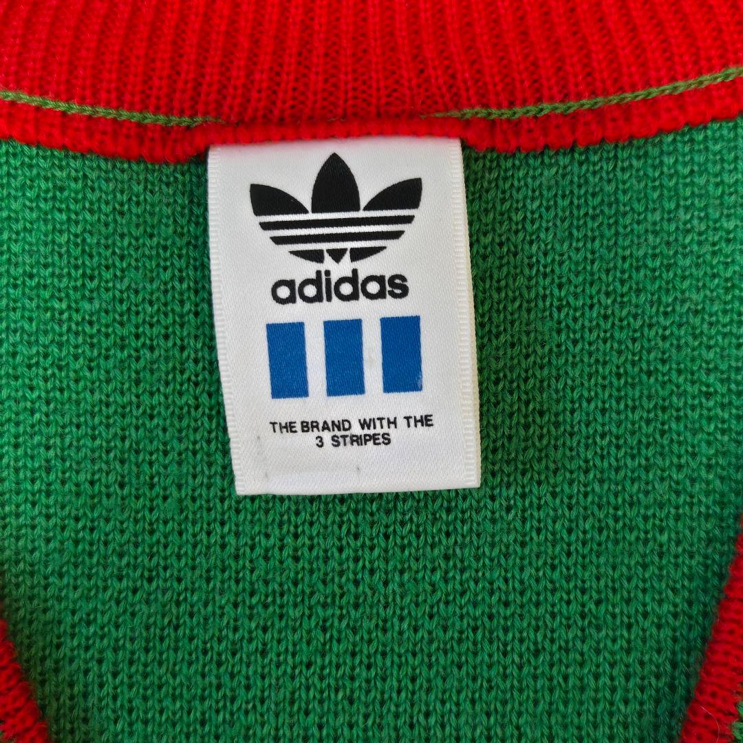 アディダス ニット 長袖 ビッグロゴ デサント社製 グリーン レッド サイズO