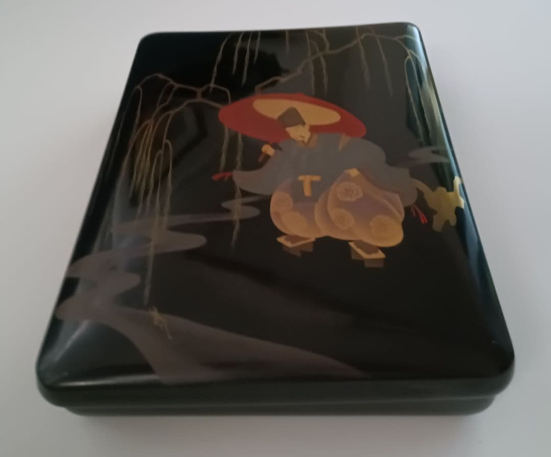 【本漆塗本蒔絵公家の図】江戸末期　総梨地硯箱➕️古硯【程君房】古黒仙入文　美術品