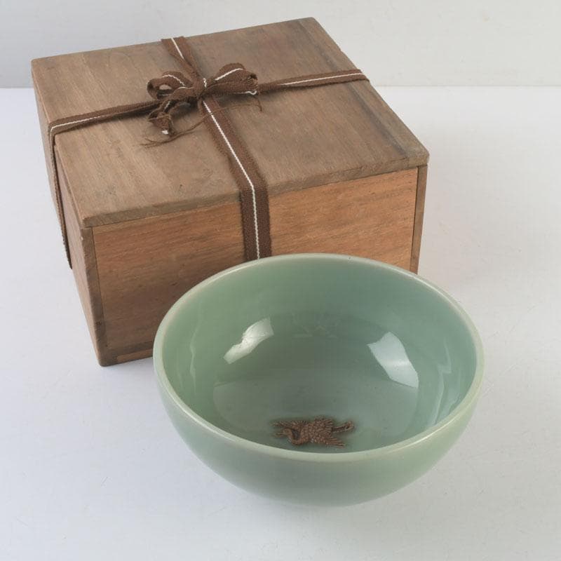 伊万里青磁　鍋島青磁　人形手　鉢　時代箱付　V　9532