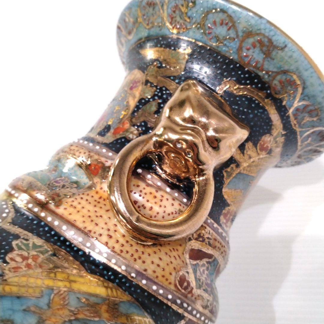 薩摩焼 金襴手 金彩 色絵 色錦 豪華絢爛 武者図 美人画 飾り壺 古美術 花器