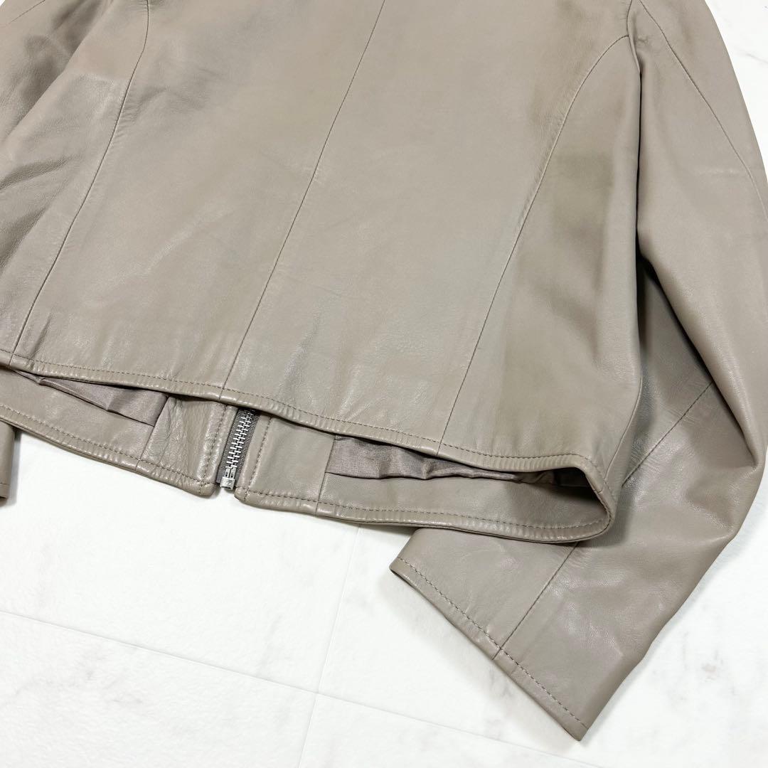 美品 ビームス ラムレザー 羊革 ノーカラー ライダースジャケット ベージュ 1