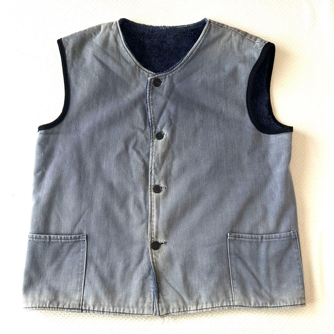 鬼フェード　ユーロ　ビンテージ　ワーク　デニム　ボア　ベスト　サンフェード　56