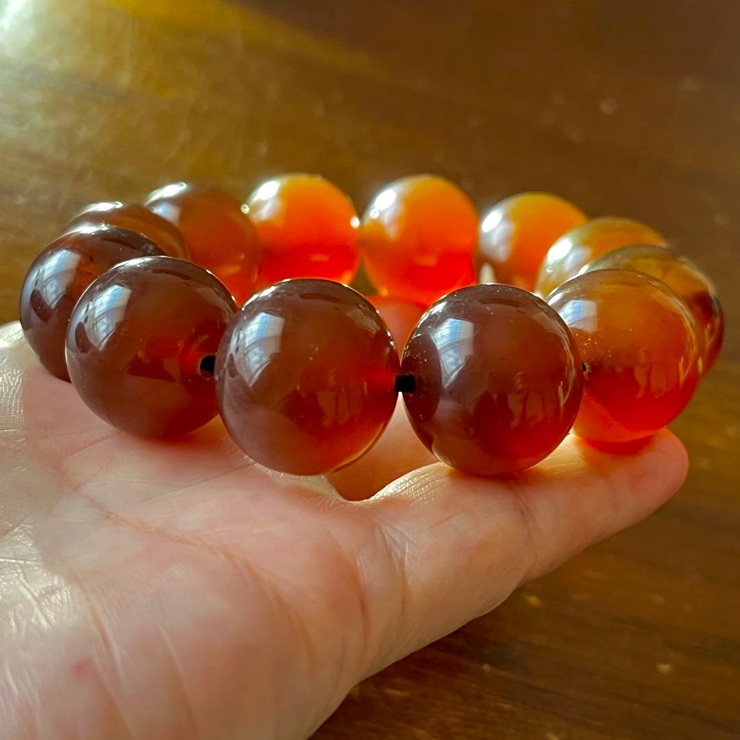 琥珀 20mm レッド ブルーアンバー ミルキー花琥珀 希少 巨大 ブレスレット