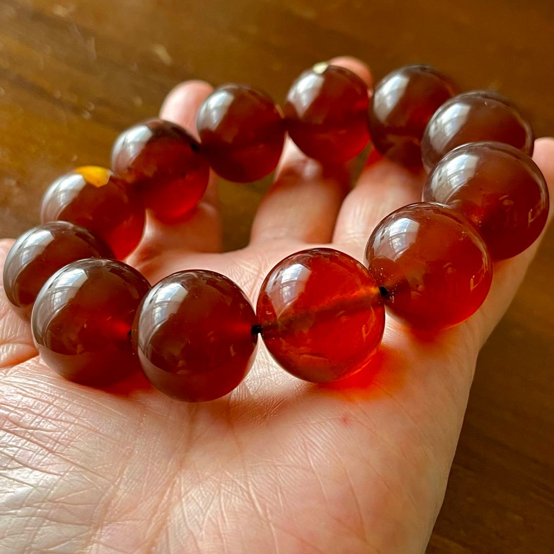 琥珀 20mm レッド ブルーアンバー ミルキー花琥珀 希少 巨大 ブレスレット