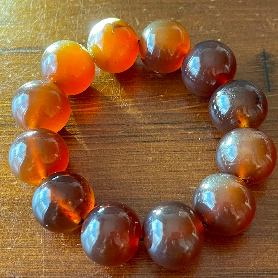 琥珀 20mm レッド ブルーアンバー ミルキー花琥珀 希少 巨大 ブレスレット