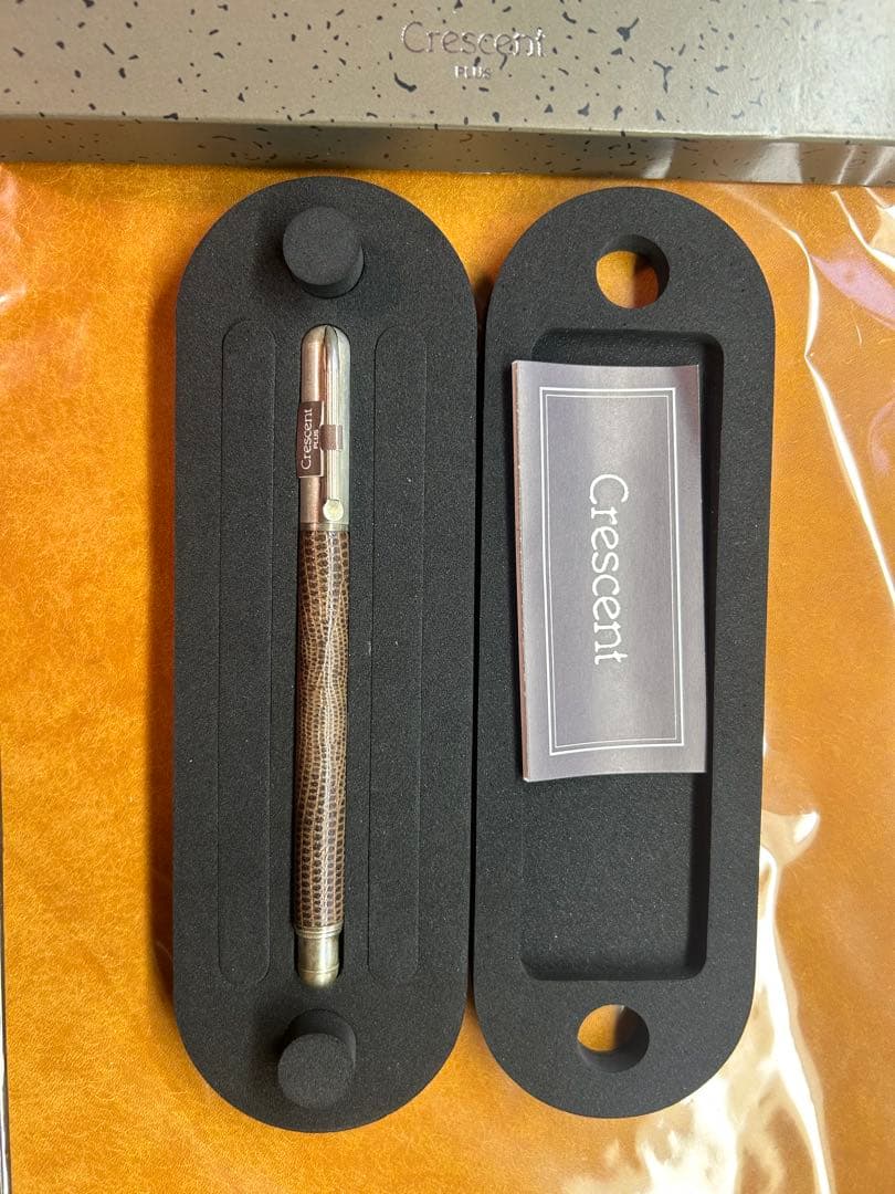 プラス　クレセント　万年筆　スターリングシルバー&レザー