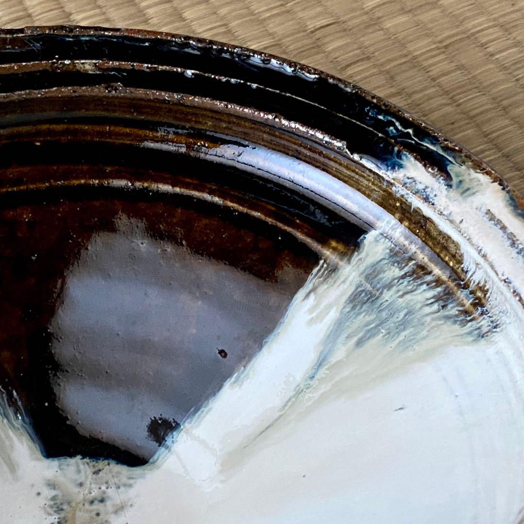 美品 未使用 唐津焼 岡本作礼造 【朝鮮唐津】 鮑型 脚付鉢 共箱