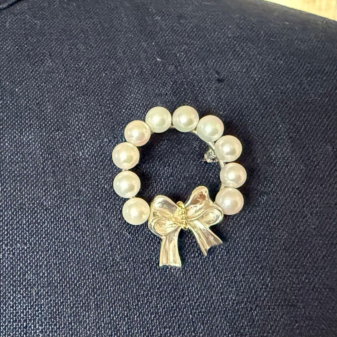 ティファニー925/750アコヤパールリボンリースブローチ　共箱付き