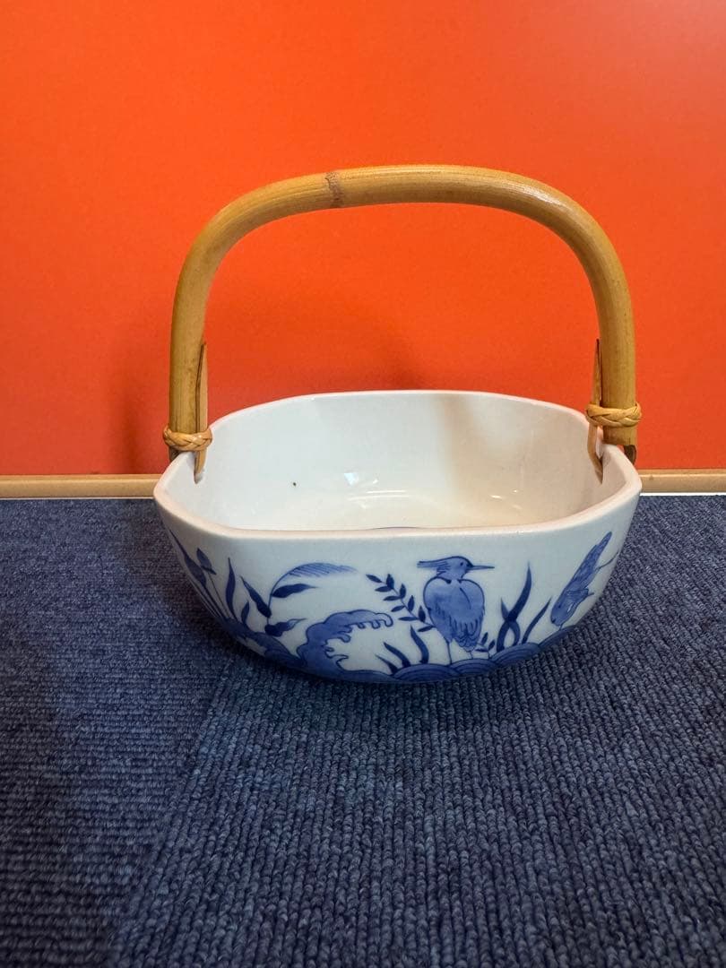 1891  宮内庁御用達『十四代 辻常陸』　辻製　染付花鳥　手付き鉢