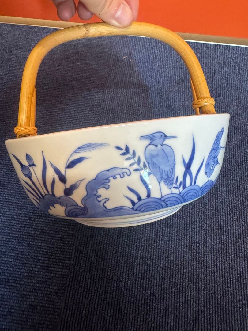 1891  宮内庁御用達『十四代 辻常陸』　辻製　染付花鳥　手付き鉢