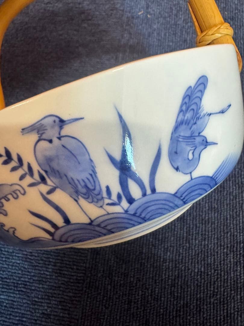 1891  宮内庁御用達『十四代 辻常陸』　辻製　染付花鳥　手付き鉢