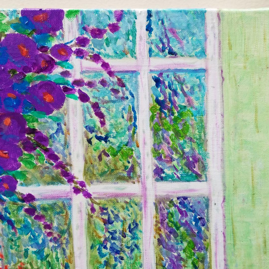 キャンバス油絵　よっこ確認　窓辺に並べたお花　大きめキャンバス