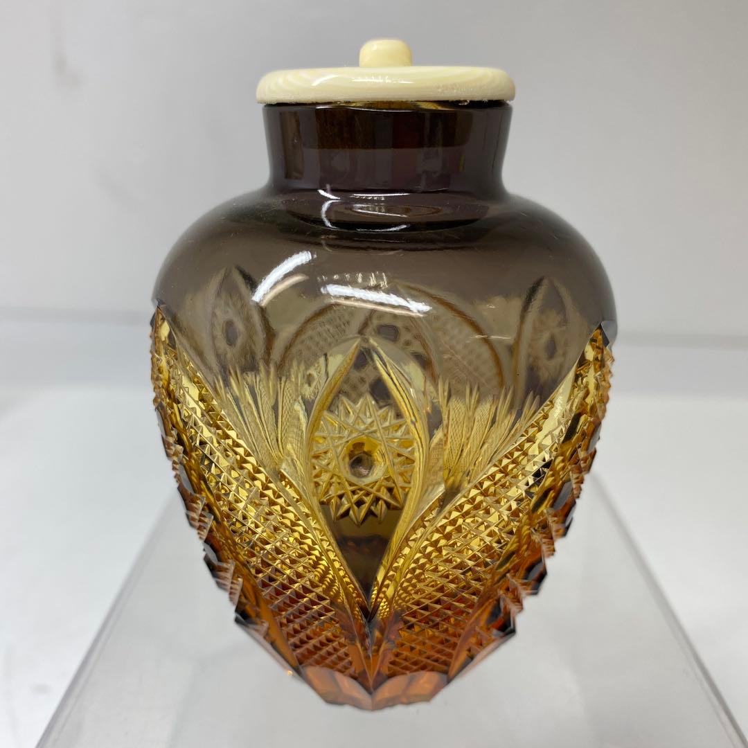 黒木国昭　綾切子　アンバーパープル二色切子茶入　共箱トニコ東さ7-0219☆2F