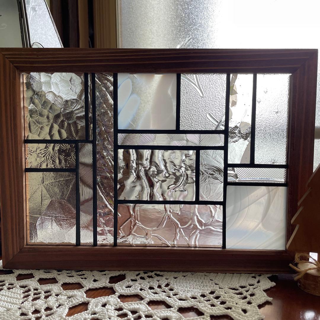 ステンドグラス　パネル　モザイクアート　雪景色