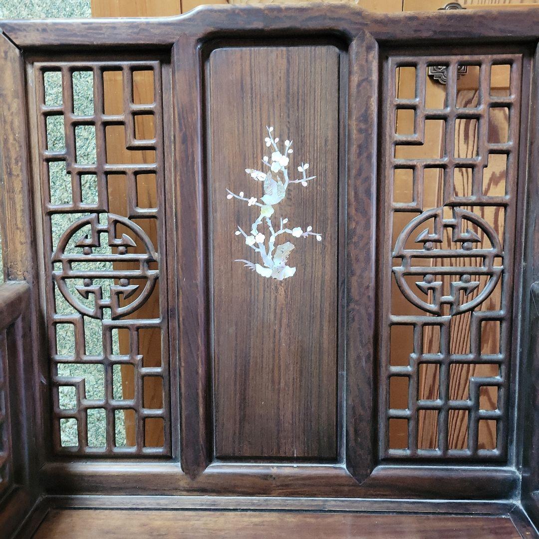 【貴重】アンティークチェア 唐木 中国 花梨 螺鈿 花鳥図 レトロ