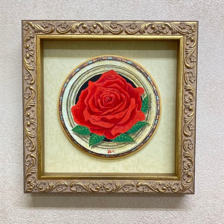 「真紅のバラ」円形板絵テンペラ画