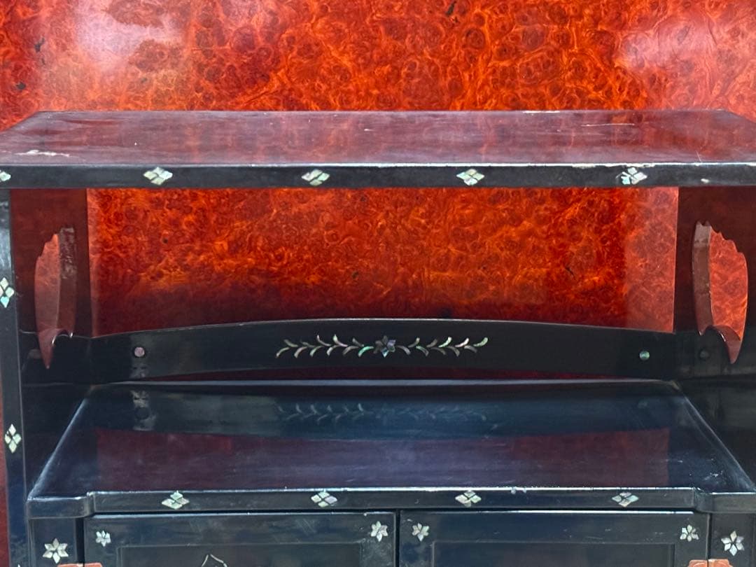 螺鈿付　山水人物図小箪笥　茶棚　送料込み260122