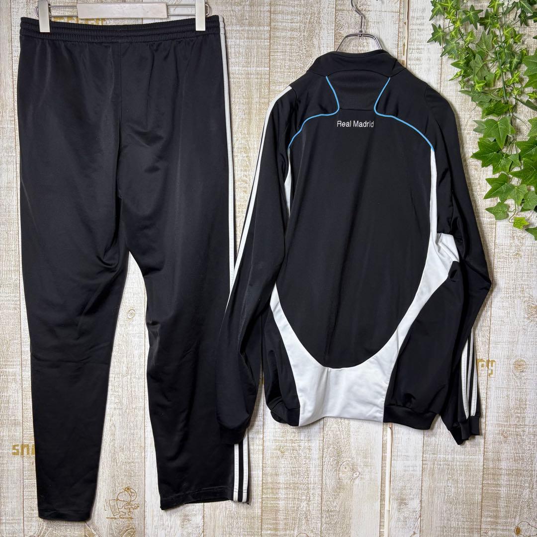 アディダス レアルマドリード 刺繍ロゴ トラックジャケット セットアップ　黒　L