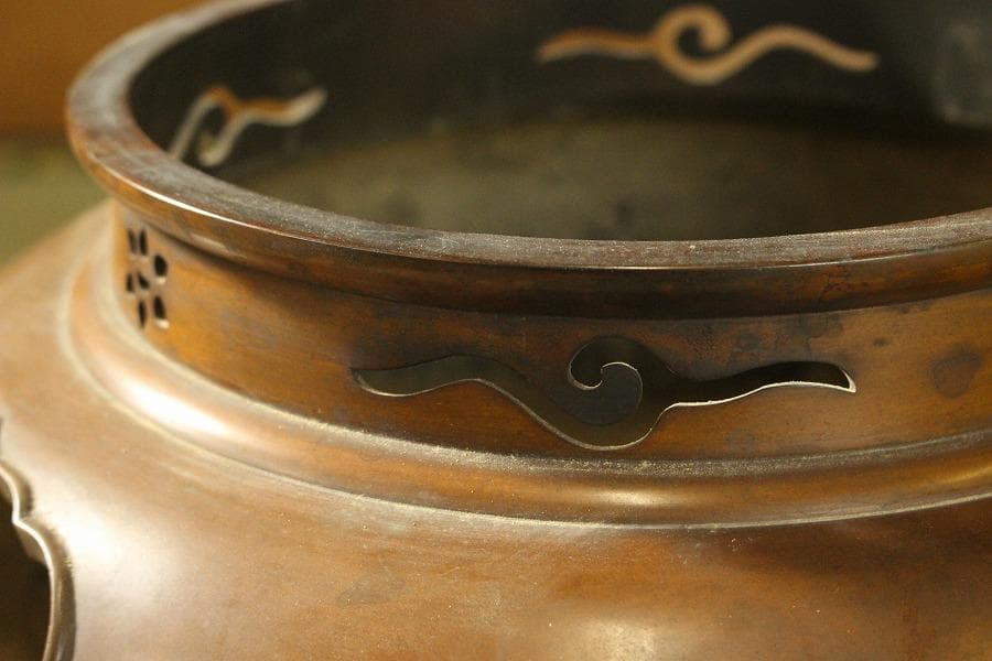 茶道具 鬼面風爐釜 釜師 高木治良兵衛作 木箱付(A485)