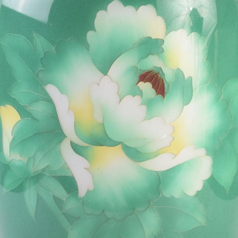 七宝焼　安井幸晴作　牡丹文　花瓶　唐木台付　共箱　V　9556