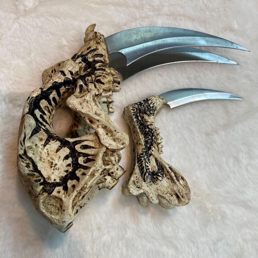 サーベルタイガー頭骨 ナイフ カランビット風 スカル オブジェ