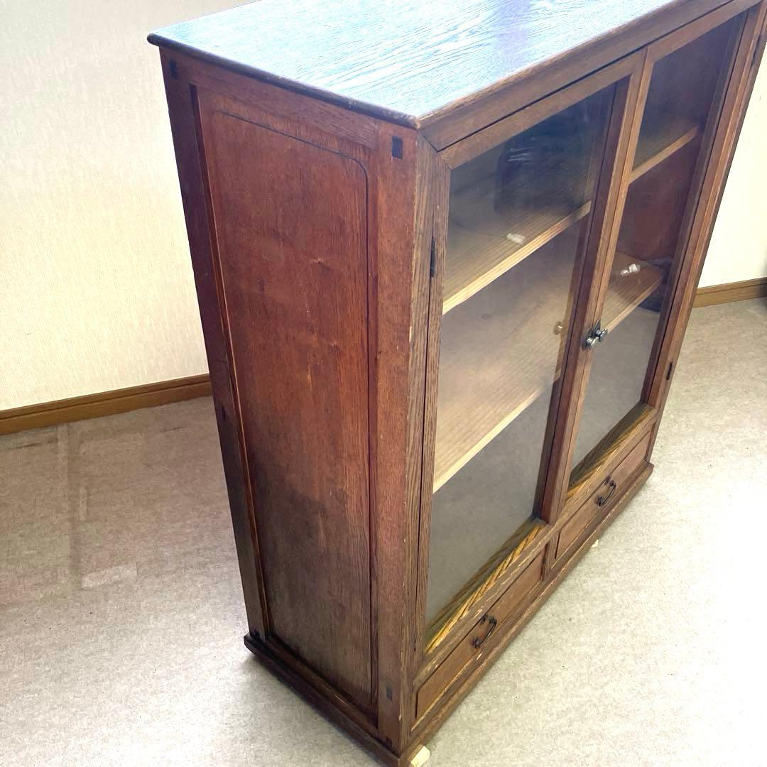 昭和レトロな引き出し付きガラス棚（飾り棚や本棚に）