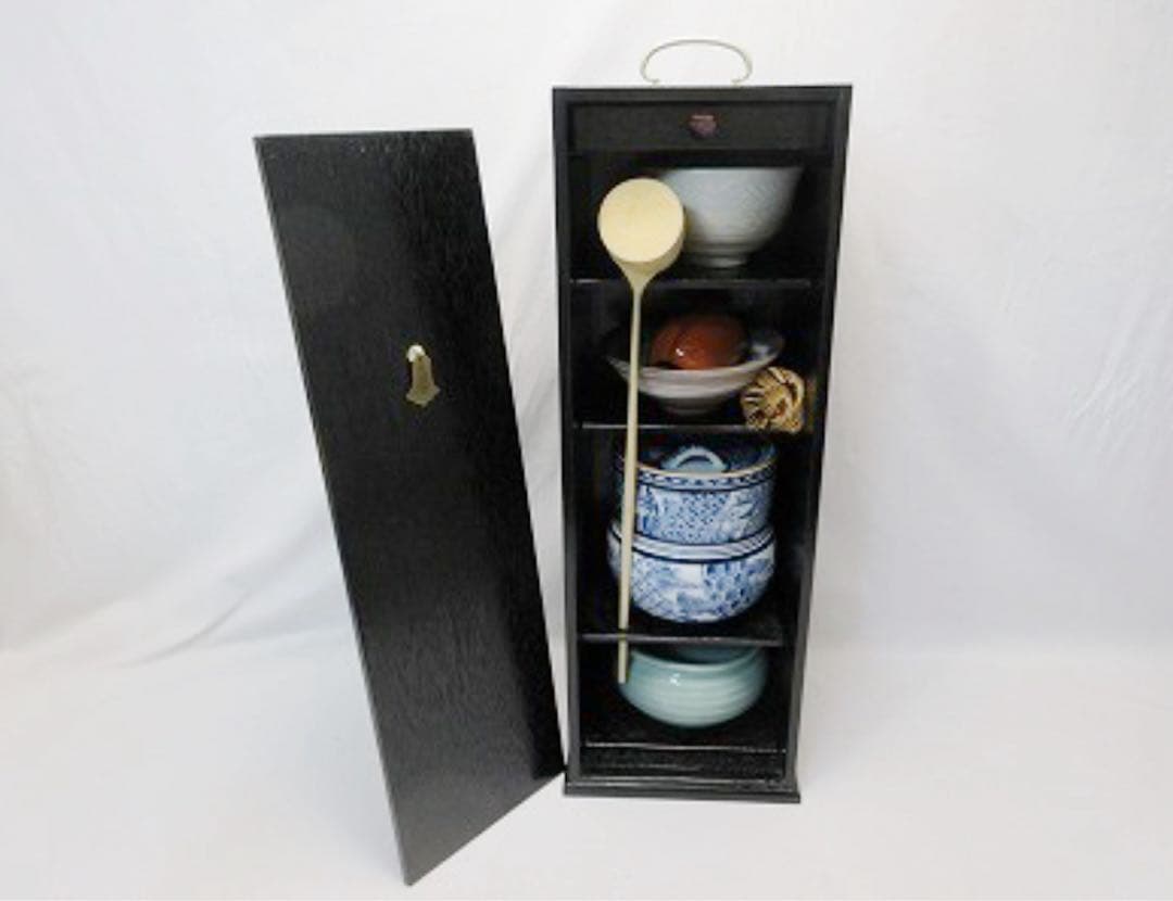 ほぼ未使用 茶道具 黒塗 短册箱 茶箱十二点セット 茶道具一式 持ち運び 野点