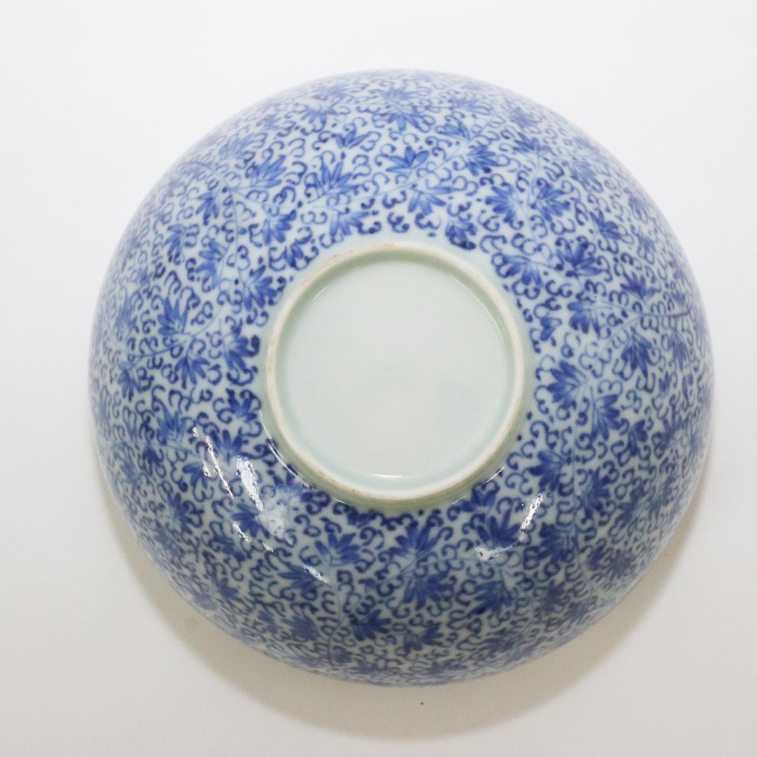 江戸期　古伊万里　染付　花唐草文　3.3寸　茶碗