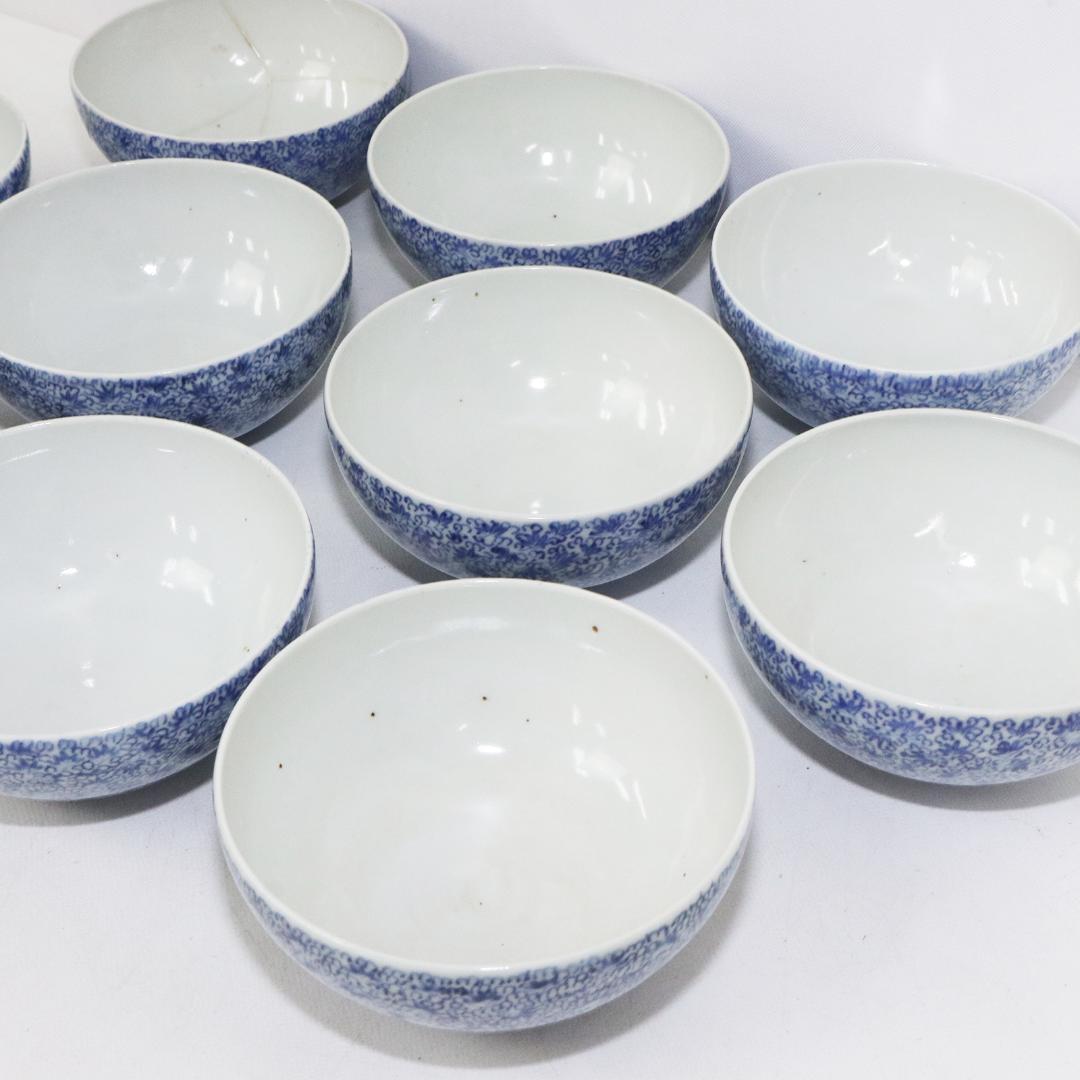 江戸期　古伊万里　染付　花唐草文　3.3寸　茶碗