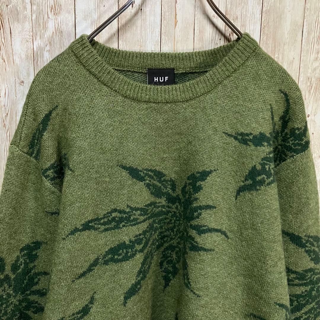 HUF オリーブグリーン マリファナ柄　ニット 即完モデル