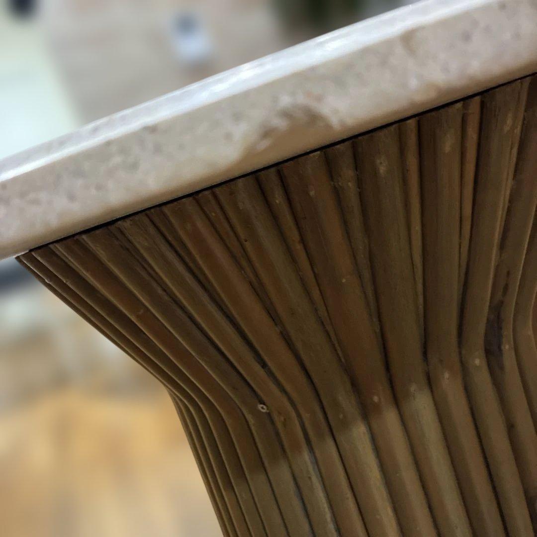 円柱型ナチュラルウッド座卓大理石卓面