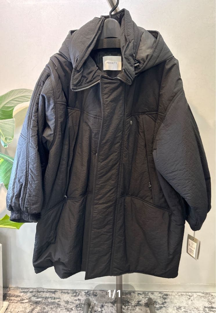 PRIORITY ブラック 中綿コートフード付き