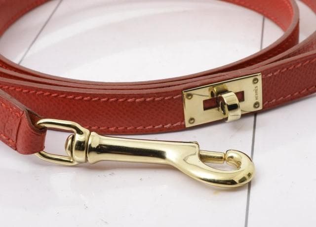 新品 エルメス ドッグリード エプソン Ｆ刻印 色:ROUGE-ルージュ 赤