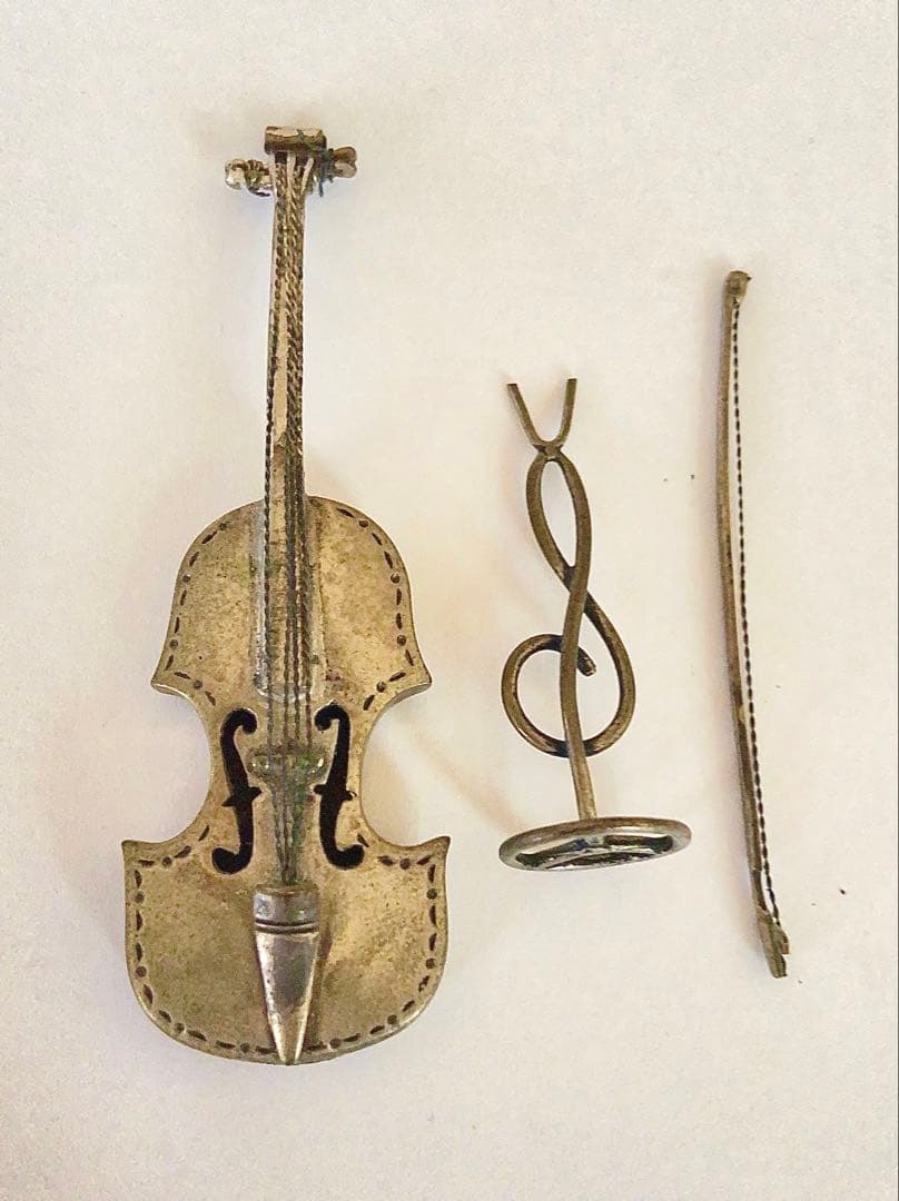 アンティーク年代不明　800刻印 金属製バイオリンとスタンドセット