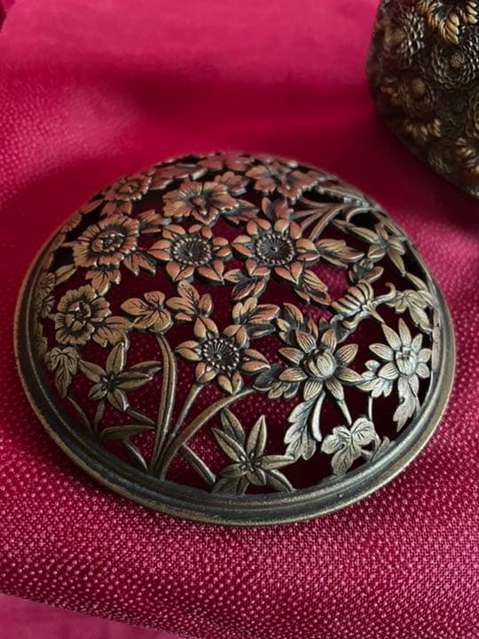 香爐 菊華 名匠 佐野宏采 高岡銅器 花彫刻 銅香炉 茶道具