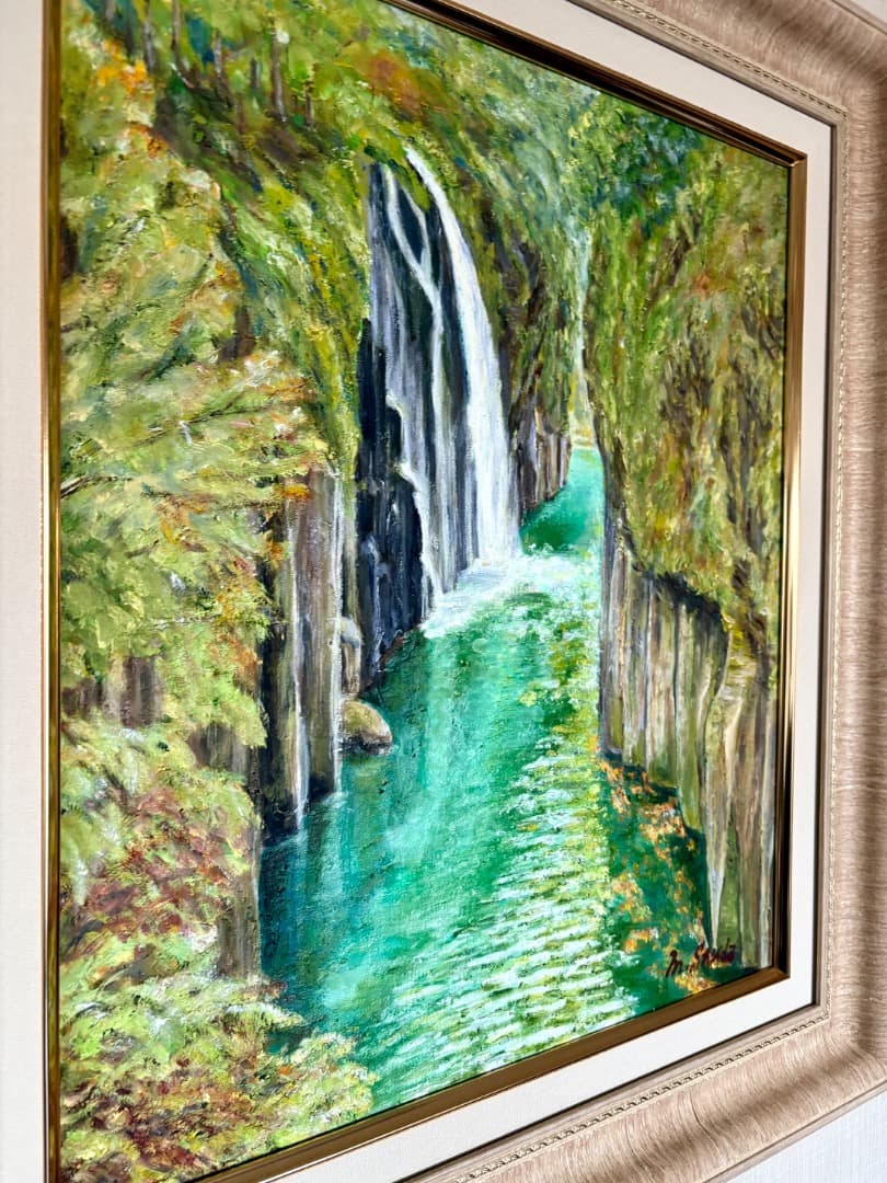 油彩原画　『高千穂峡』　F10号キャンバス　額装品