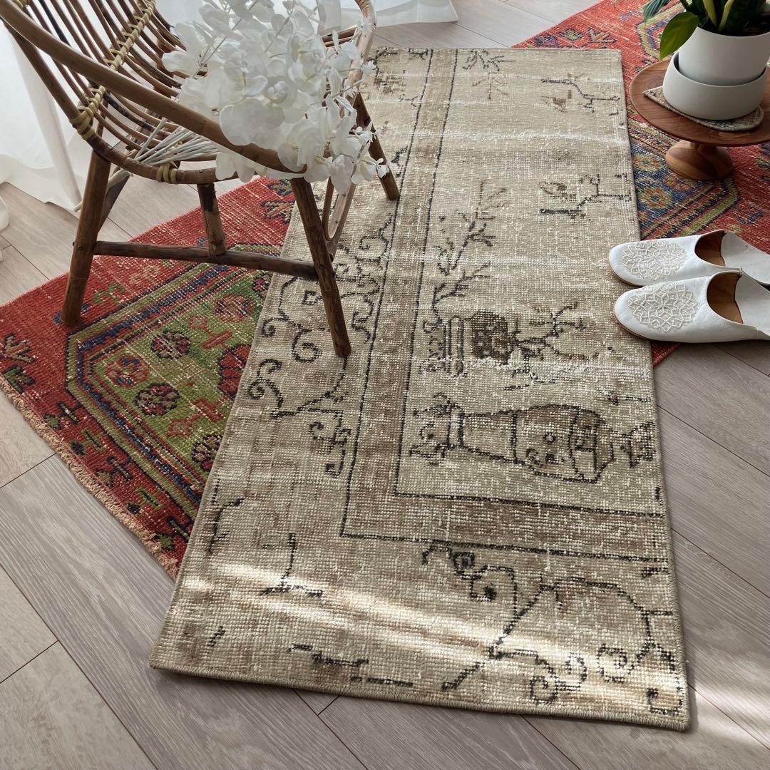 上品ベージュミルキー55×133✳︎花瓶　ロング　ランナー　トルコヴィンテージラグ