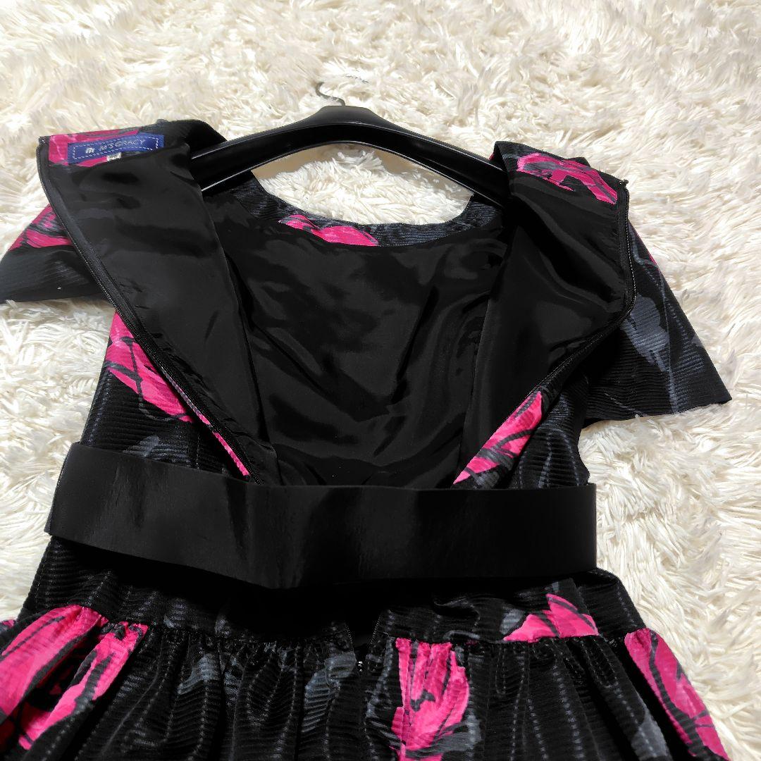 【美品♡ふんわりバルーン】エムズグレイシー　ローズ×リボンベルトワンピース　黒