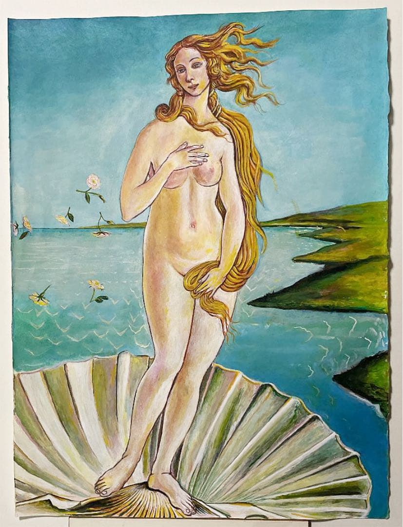 アクリル画　ヴィーナス誕生部分模写