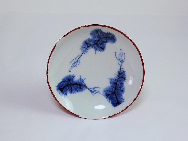 磁器　京焼　古伊万里　金襴手　若松に飛鶴の図　蓋茶碗　E124AS-CFx