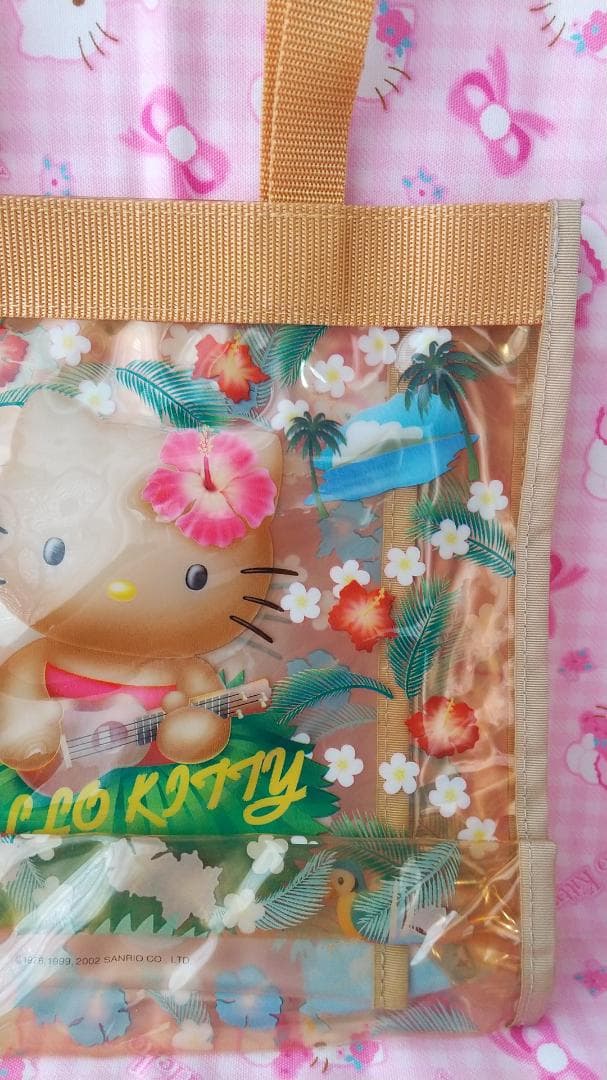 日焼けキティ　ダニエル　ビニールトートバッグ　ハイビスカス　ハワイ　アロハ