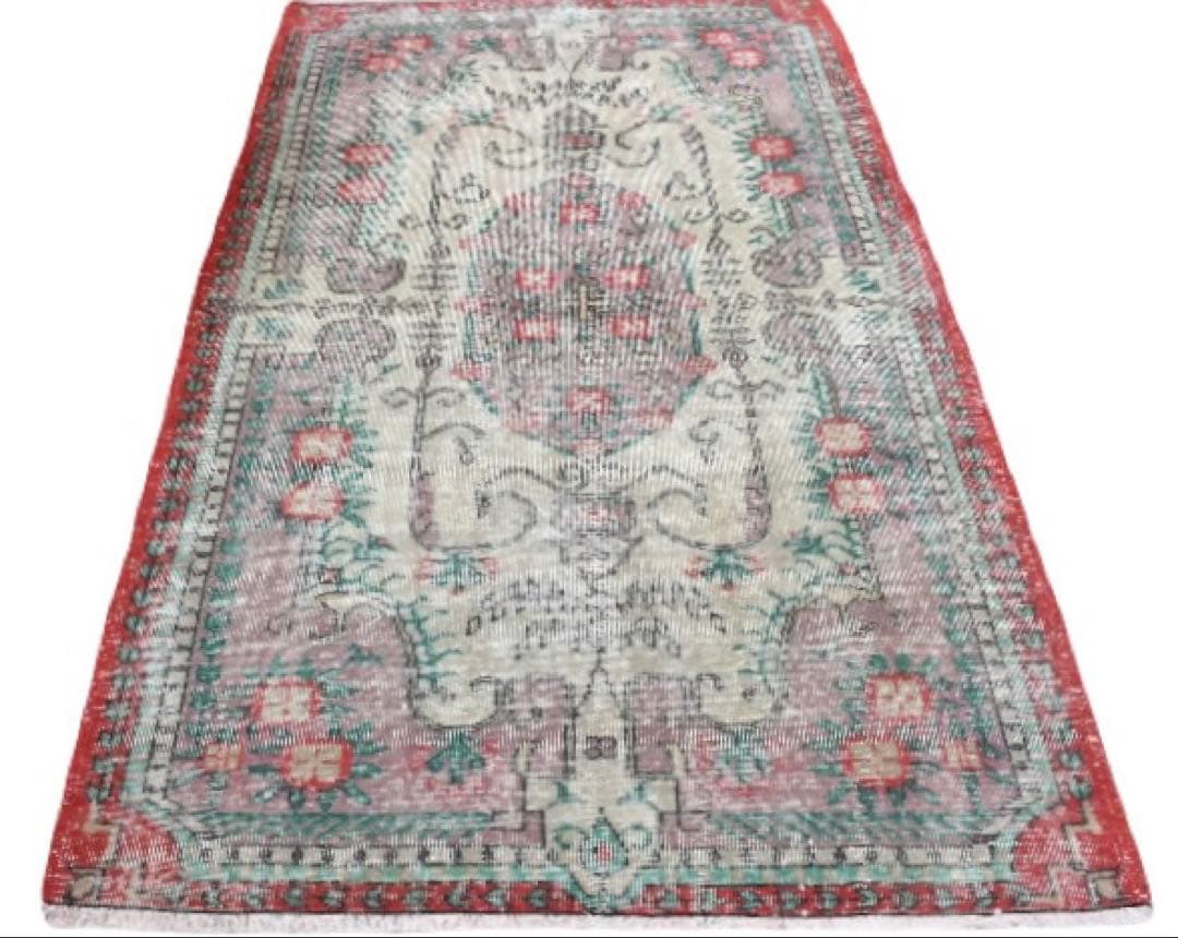 トルコヴィンテージラグ　205×122 モーヴピンク　フラワー　トルコラグ