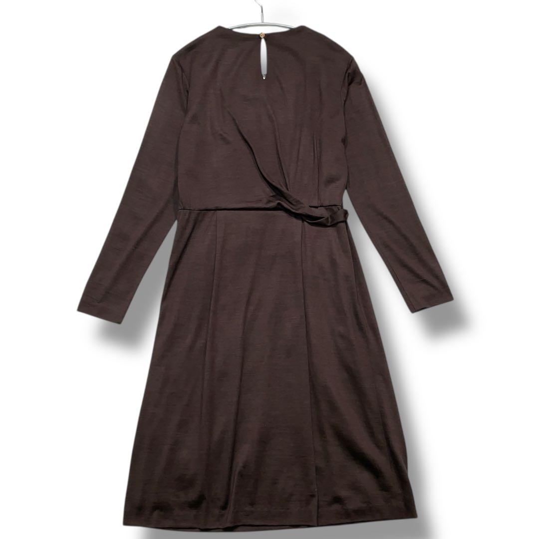 極美品 モラビト 上質ウール100% ビーズ装飾 ドレープワンピース 38