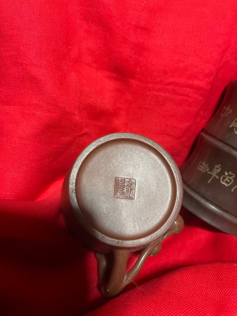 中国茶器紫泥朱泥宜興紫砂江蘇茶玩茶寵 急須1茶入1蓋付湯呑2茶寵4(年数経過品)